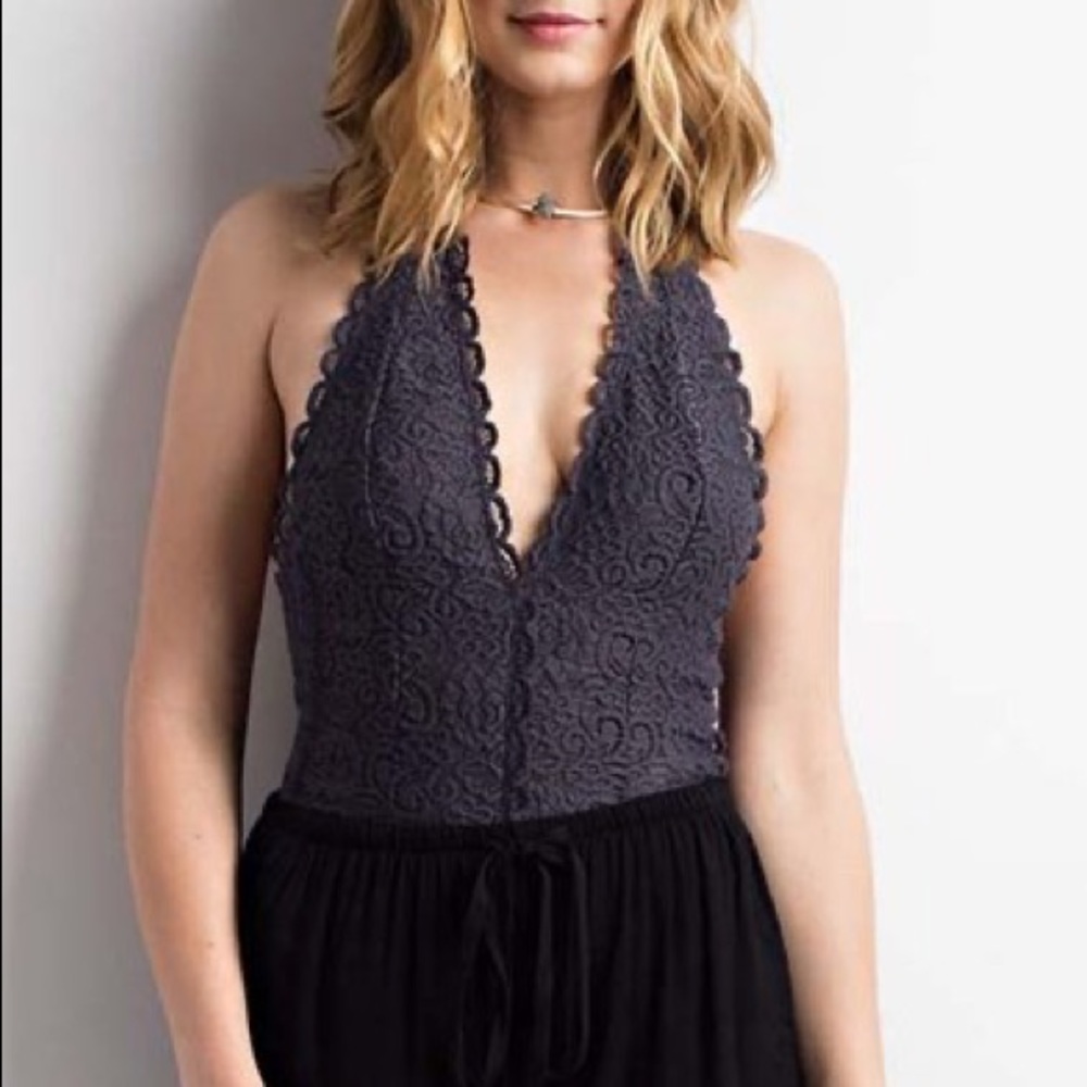 wishlist black lace halter neck body suit